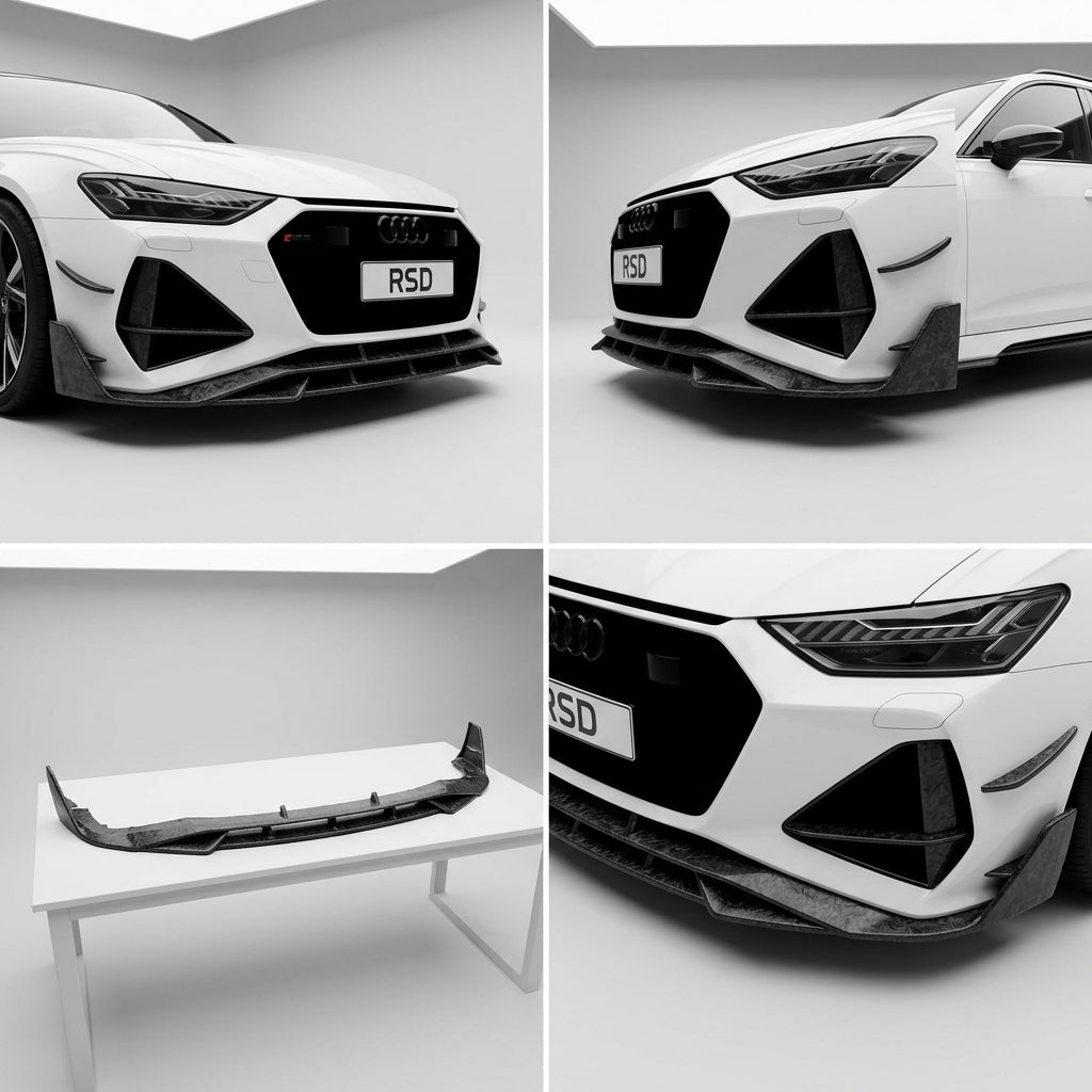 Chopped Forged Matte Carbon Fiber Front Bumper Lip compatible with Audi RS6 Avant C8-2022 49674