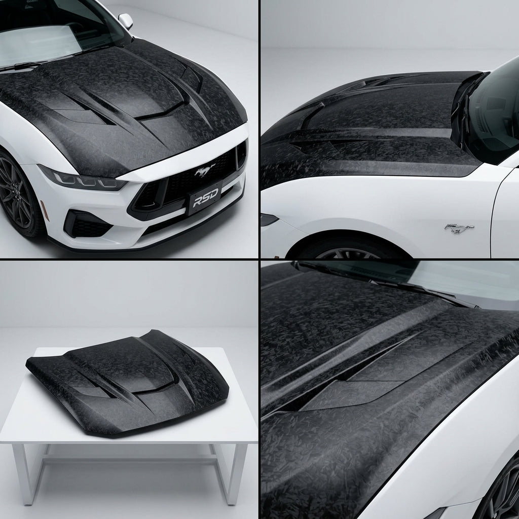 Chopped Forged Matte Carbon Fiber Hood Cover compatible with Ford Mostang-2024 73900