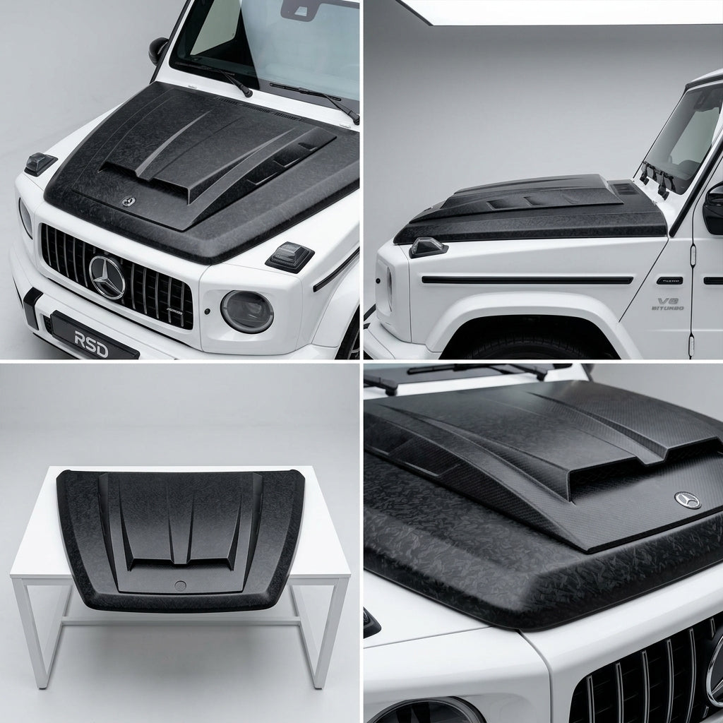 Matte Forged Chopped Carbon Fiber Hood Cover compatible with Mercedes-Benz G63 AMG-2022 75027
