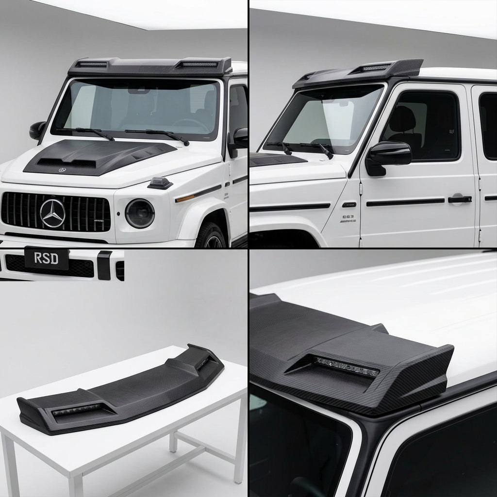 Matte Forged Chopped Carbon Fiber Thin Roof Light Bar with LED lights compatible with Mercedes-Benz G63 AMG-2022 30395