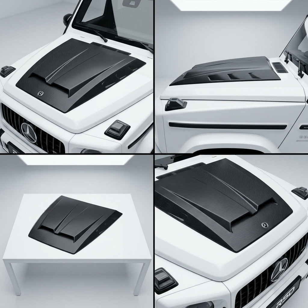 Matte Forged Carbon Fiber With Visual Pieces of Carbon Hood Cover compatible with Mercedes-Benz G63 AMG-2022 56442