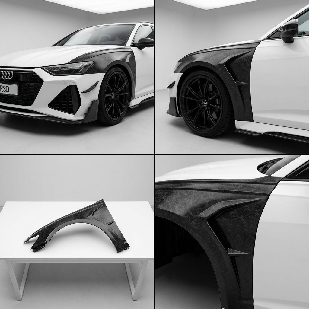 Chopped Forged Matte Carbon Fiber Front Fender Add ons compatible with Audi RS6 Avant C8-2023 75215