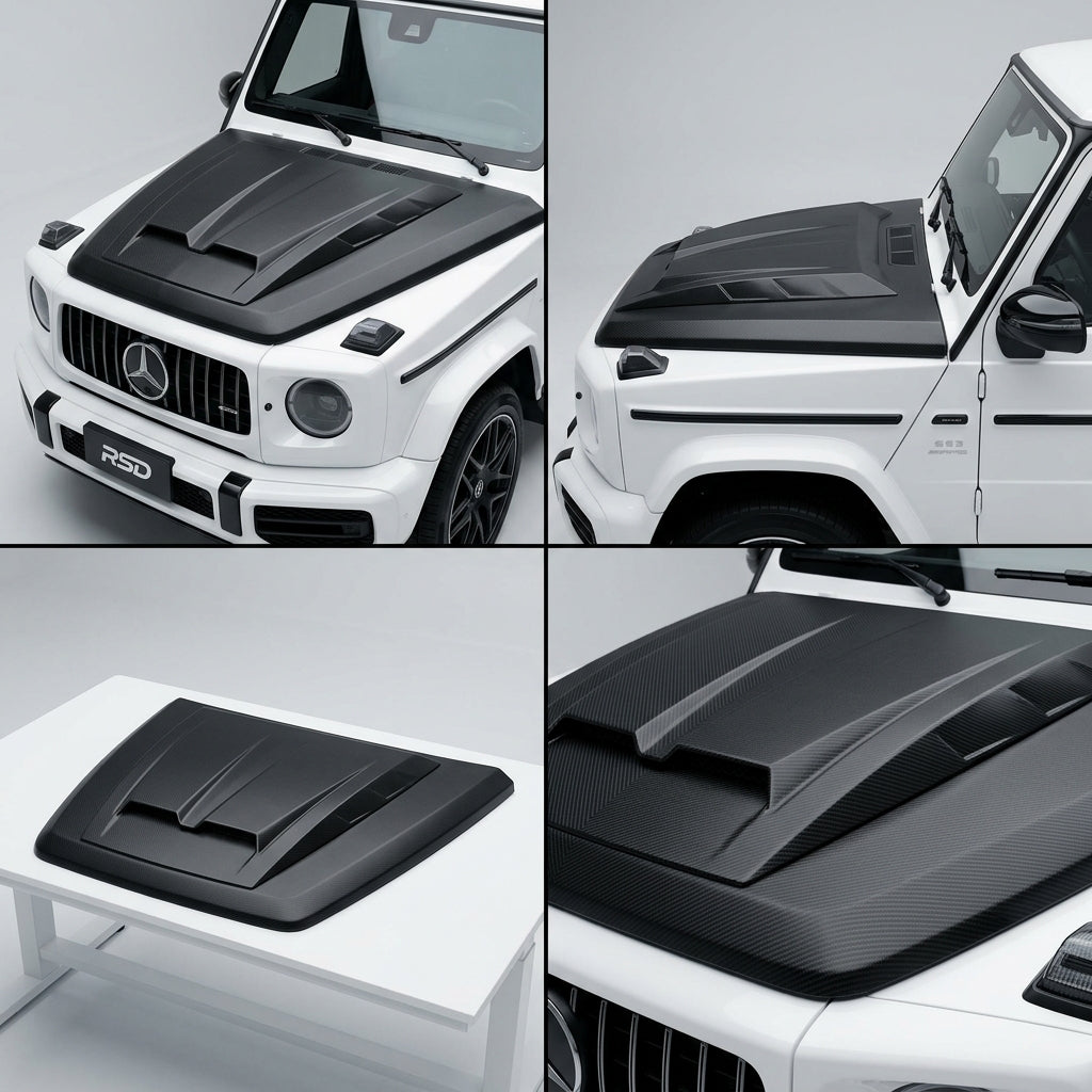 Matte Forged Chopped Carbon Fiber Hood Cover compatible with Mercedes-Benz G63 AMG-2022 41323