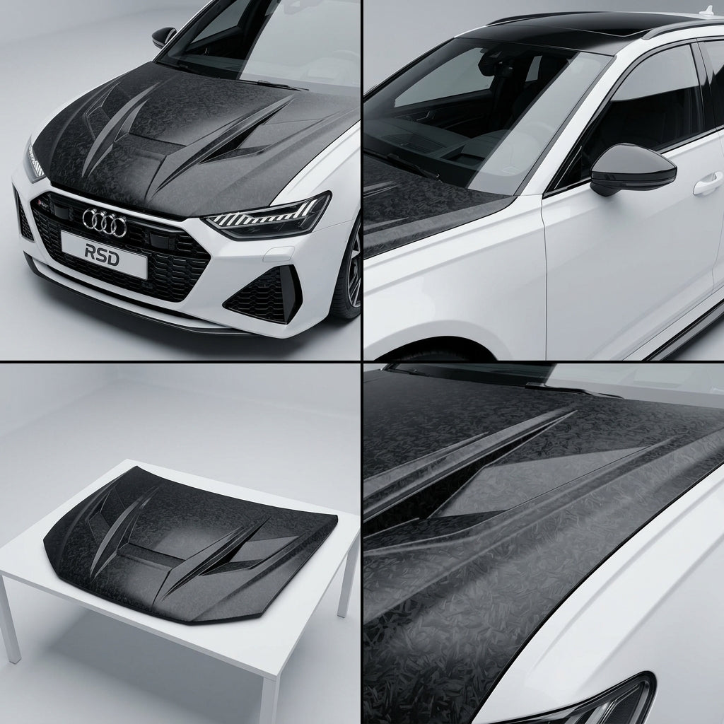 Chopped Forged Matte Carbon Fiber Hood Cover compatible with Audi RS6 Avant C8-2022 17431