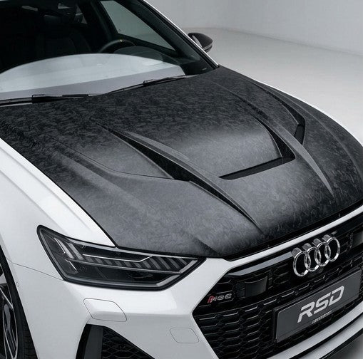 Chopped Forged Matte Carbon Fiber Hood Cover compatible with Audi RS6 Avant C8-2022 70084